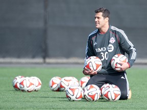 Toronto FC goalkeeper Julio Cesar takes a break during Toronto FC's training session at Starfire Sports Complex in Tukwila, Wash., earlier this season. (CHRIS COULTER/QMI Agency)