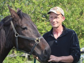 Kingston horseman Matt Harvey with Undercover Boss at Kenny McFarland's stable in Westbrook on Tuesday. IAN MACALPINE /THE WHIG-STANDARD