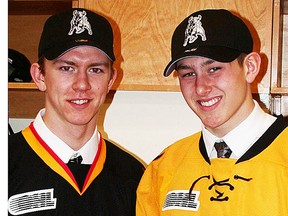 Brandon Saigeon (left) and Cole Candella — Belleville's two top picks from the 2014 OHL draft — signed with the Bulls Tuesday. (PAUL SVOBODA/The Intelligencer)