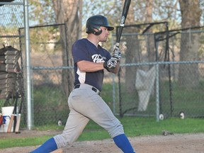 Rob Moar of the Portage Padres takes a swing during the Padres' 3-2 win over Minnedosa May 27. (Kevin Hirschfield/THE GRAPHIC)
