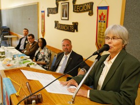 Green Party candidate Anita Payne speaks to members of the Picton Rotary Club during an all-candidates meeting in Picton Tuesday.