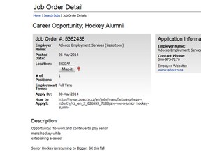 A screen grab of the job posting. (Saskjobs.ca)