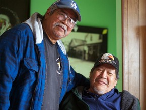 Roger Buckskin (L) and Leroy Black Eyes (R) reconnect after 45 years. The two former boxers trained and fought together in California, a bond that has lasted a lifetime. Greg Cowan photo/QMI Agency