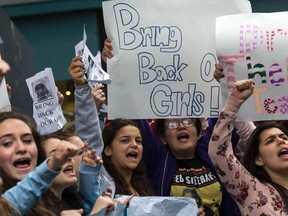 Students from Midreshet Shalhevet High School for Girls protest outside the Nigerian consulate.

REUTERS/Brendan McDermid