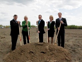 It was a day of excitement in Drayton Valley on May 23 as area dignitaries helped celebrate the official ground breaking of the Clean Energy and Technology Centre. Below: The new facility, set to open fall 2015 will help to create a new focus on clean technology and education in the area.