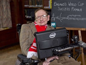 Professor Stephen Hawking after he presented a formula in London.