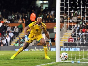Nigerian goalkeeper Austin Ejide during a pre-World Cup friendly against Scotland in London, England on May 28. (AFP)