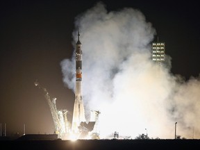 The Soyuz TMA-13M spacecraft carrying the International Space Station crew of Alexander Gerst of Germany, Maxim Surayev of Russia and Reid  Wiseman of the U.S. blasts off from the launch pad at the Baikonur cosmodrome May 29, 2014. 

REUTERS/Shamil Zhumatov