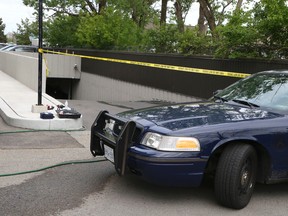 A man died after being overcome by gas fumes in the underground garage of the apartment building at 12 Torrance Rd. on Wednesday, May 28, 2014. Veronica Henri/Toronto Sun/QMI Agency