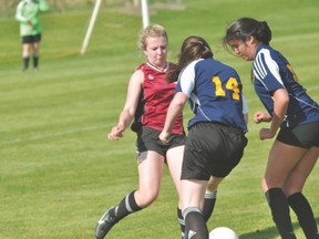 Action from the PCI Saints soccer opener against St. James Collegiate May 29. (Kevin Hirschfield/THE GRAPHIC/QMI AGENCY)