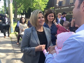 NDP leader Andrea Horwath speaks outside Dewson Street Junior Public School on May 30. (MARYAM SHAH/Toronto Sun)