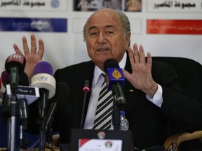 FIFA President Sepp Blatter speaks during his joint news conference with Jordan's Prince Ali Bin Al Hussein, FIFA's vice president Asia, chairman of the Jordan Football Association, in Amman May 26, 2014. (REUTERS)