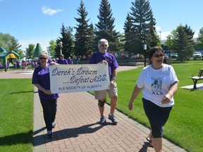 Participants during last year’s Walk for ALS, which took place in Central Park in Spruce Grove, and raised about $15,000 for the ALS Society of Alberta. Part of the money raised is used to assist ALS sufferers and their families, and the other portion goes towards ALS research. - File Photo