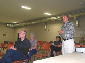 Planner Ted Halwa, right, presents some information at a public meeting for the West Elgin zoning bylaw at the Rodney Recreation Centre.