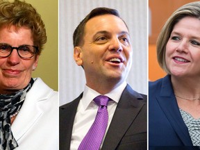 Liberal Leader Kathleen Wynne, Progressive Conservative Leader Tim Hudak and NDP leader Andrea Horwath. (QMI Agency file photos)