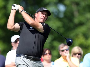 Phil Mickelson tees off during the second round of the Memorial Tournament at Muirfield Village Golf Club Friday. (Brian Spurlock/USA TODAY Sports)