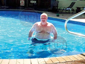 In this photo taken by a fellow resident at the GreeneStone addiction treatment facility, Mayor Rob Ford cools off in the GreeneStone pool over the weekend.