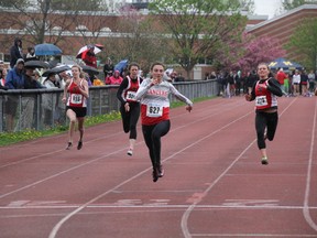 LCCVI's McKayla Eves won both the senior girls 100m and 200m dash at the 2014 OFSAA West Regional competitions. She also qualified for the OFSAA Track and Field championships in the 100m hurdles. She is pictured above winning the 2014 LSSAA senior girls 100m dash. (SHAUN BISSON, The Observer)