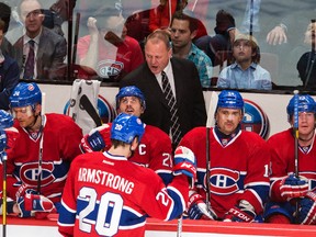 Montreal Canadiens assistant coach Gerard Gallant barks instructions to players during a game against the New York Rangers at the Bell Centre in Montreal, March 30, 2013. (PIERRE-PAUL POULIN/QMI Agency)