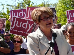 Judy Wasylycia-Leis kicks off her mayoral campaign Tuesday at Wightman Green Park in St. James. (TOM BRODBECK/Winnipeg Sun)