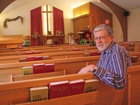 Bill Scott, chair of the board of trustees at Blackwell United Church, in the sanctuary of the church on May 21. The final worship service there is on Sunday, June 29.