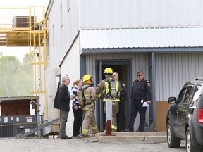 Firefighters are on the scene of a fire at Reliable Industrial Supply in the Walden industrial park. JOHN LAPPA/THE SUDBURY STAR/QMI AGENCY