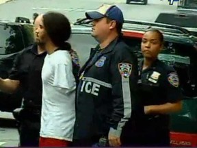 Suspected gang member being arrested in New York City.

(Courtesy New York News 1)