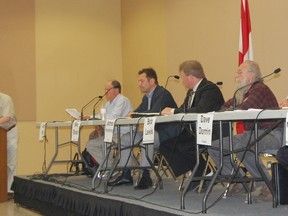 Joe Hill (NDP), Mike Radan (Lib), James Armstrong (Green), Bob Lewis (None of the above0, Dave Durnin (Freedom) Monte McNaughton)PC)