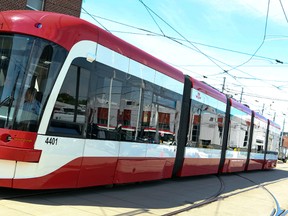 One of the new TTC streetcars is seen Wednesday, June 4, 2014. (Dave Thomas/Toronto Sun)