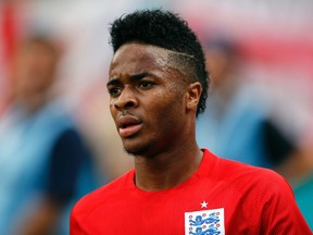 England's Raheem Sterling reacts as he leaves the pitch after being red-carded during their international friendly soccer match against Ecuador in Miami, ahead of the 2014 World Cup June 4, 2014. (REUTERS/Wolfgang Rattay)