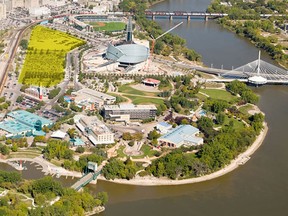 An overhead shot of The Forks, with Parcel 4 highlighted in yellow. Officials at The Forks are expected to announce development plans for the piece of property in June 2014. (THEFORKS.COM)