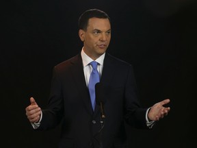 Tim Hudak addressed the media after the election debate on Tuesday. QMI Agency file photo