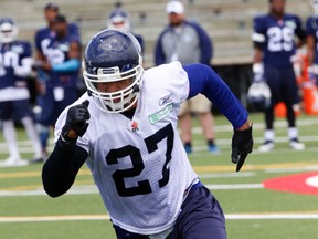 Look for second-year Argonaut Shane Horton to be lining up at weak-side linebacker in 2014. (DAVE THOMAS/TORONTO SUN)