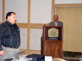 Hospital CEO Mark Balcaen gives his speech at the hospital's AGM on Thursday, June 5.