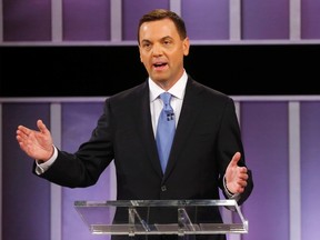 Ontario Progressive Conservative leader Tim Hudak takes part in the Ontario provincial leaders debate in Toronto, June 3, 2014.   Voters in the province of Ontario will go to the polls June 12 to vote. (REUTERS/Mark Blinch)