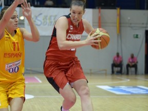 Sarnia's Kendel Ross (in red) is looking to make the Canadian women's basketball team for the 2nd year in a row, and help the team find a spot on the podium at the upcoming 2014 FIBA World Championships in Turkey. Photo courtesy of Basketball Canada
