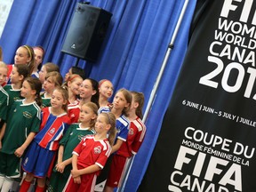 Young soccer players were at City Hall Friday to officially start the one-year countdown to the 2015 FIFA Women's World Cup.  Ottawa will co-host the event starting next June at Lansdowne Stadium. (Chris Hofley/Ottawa Sun)​