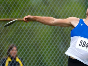 Parkside's Noah Rolph captured gold in senior boys discus Friday at OFSAA track and field. He'll chase another gold in shot put Saturday. (File photo)