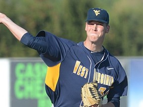 Brock Dykxhoorn, of Goderich, Ont. — shown here pitching for West Virginia before transferring to Central Arizona — was drafted Friday by the Houston Astros. (Photo courtesy of the CANADIAN BASEBALL NETWORK)