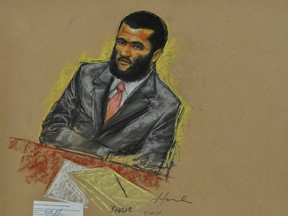 Omar Khadr is seen in this 2010 courtroom sketch at Guantanamo Bay, Cuba. Janet Hamlin Sketch