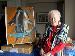 Kingston artist Verna Vowles in her home with some of her art. PATRICK KENNEDY/THE WHIG-STANDARD