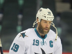 Sharks captain Joe Thornton could be on the move, with the Maple Leafs being a rumoured potential destination. (QMI AGENCY/PHOTO)