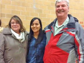 The AMDSB has welcomed international students for the past several years, including Bruna Sigeeredo-Dasilva (center), of Brazil. She was one international student that attended Mitchell District High School for one semester in the 2013-2014 school year. She is seen here with her host family Kathy Paliwoda (left) and her husband Peter Chessell. SUBMITTED PHOTO