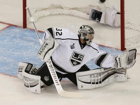 Kings goalie Jonathan Quick watches a shot go wide during Game 3 of the final against the New York Rangers. (USA TODAY SPORTS)