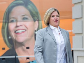 Ontario NDP Leader Andrea Horwath arrives at a rally in London, Ont., on June 10, 2014. (CRAIG GLOVER/QMI Agency)