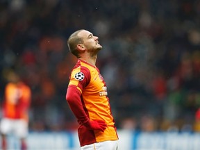Wesley Sneijder of Galatasaray reacts during their Champions League soccer match against Juventus in Istanbul December 11, 2013. (REUTERS/Murad Sezer)