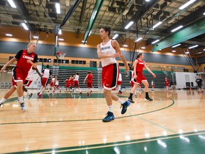 Players at the senior national women's basketball team camp run drills at the Saville Centre Wednesday. (Ian Kucerak, Edmonton Sun)
