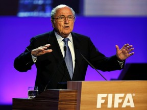 FIFA President Sepp Blatter delivers a speech during the opening ceremony of the 65th FIFA Congress in Sao Paulo June 11, 2014.  (REUTERS/Paulo Whitaker)