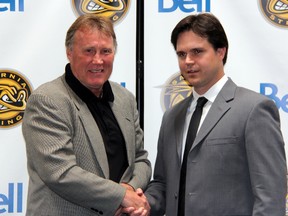 he Sarnia Sting announced Bill Abercrombie (left) as their new club President while also naming Nick Sinclair (right) as their General Manager during a press conference on Thursday, June 12. SHAUN BISSON/THE OBSERVER/QMI AGENCY