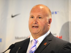 Benoit Groulx addresses the media on Thursday during a Hockey Canada press conference held to announce Groulx being named head coach of Canada’s world junior entry for 2015.